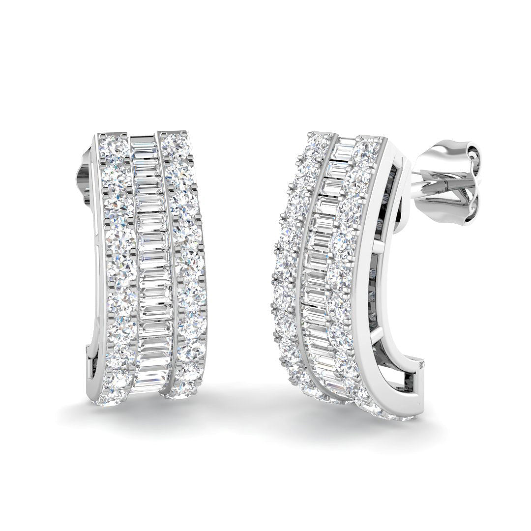 Diamond J Hoop Earrings with Baguette Diamonds | 1.25ct