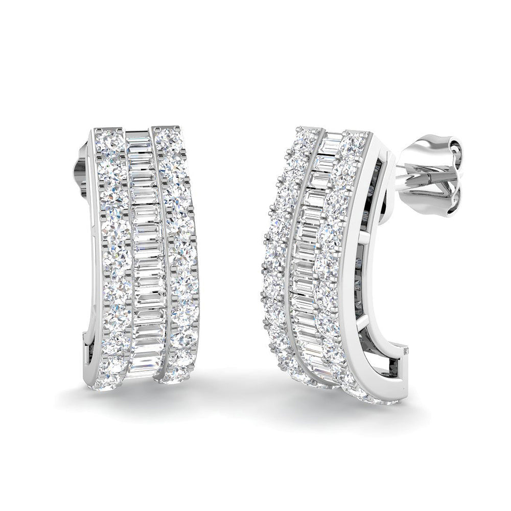 Diamond J Hoop Earrings with Baguette Diamonds | 1.25ct