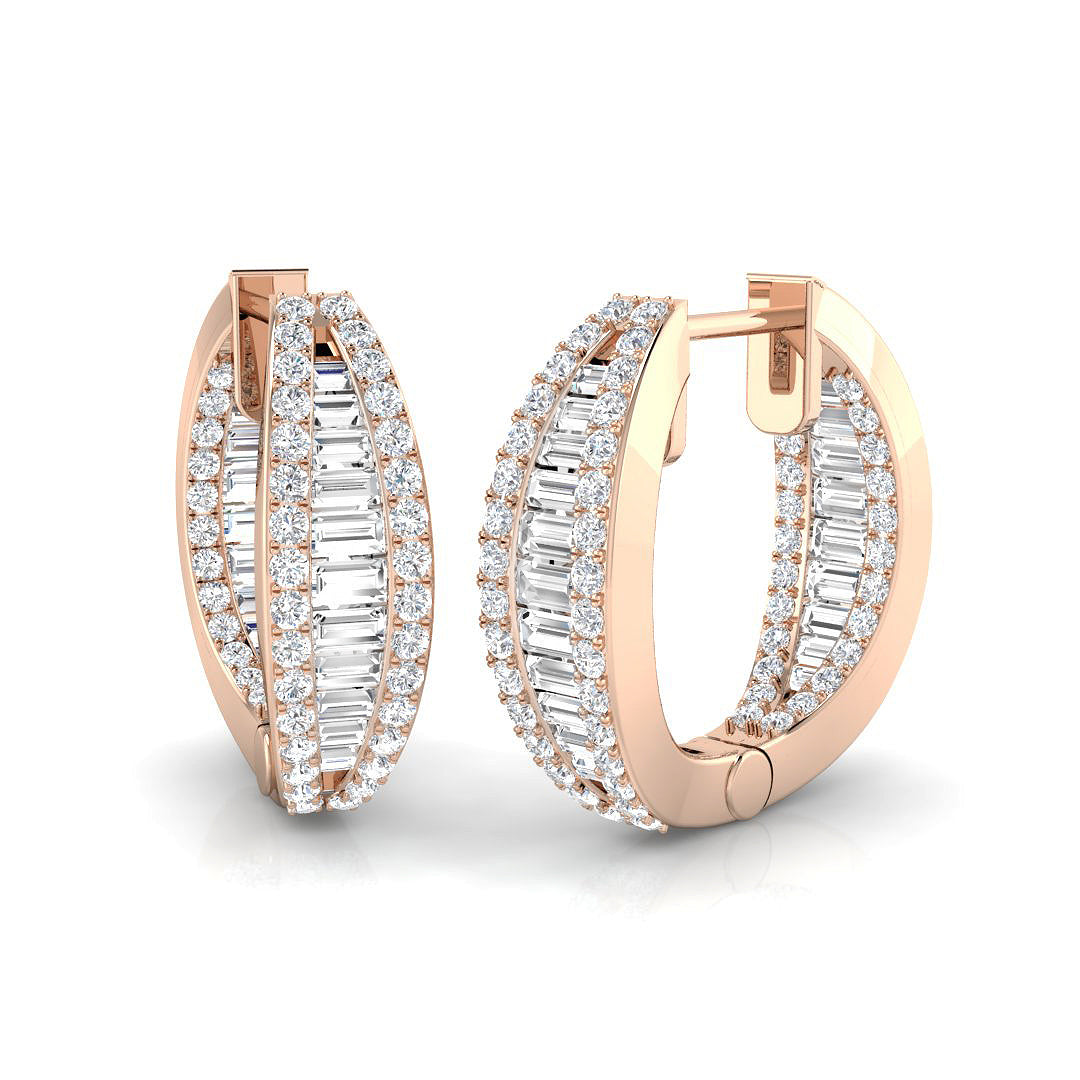 Hoop Earrings with Tapered Multi Row Diamonds | 1.25ct