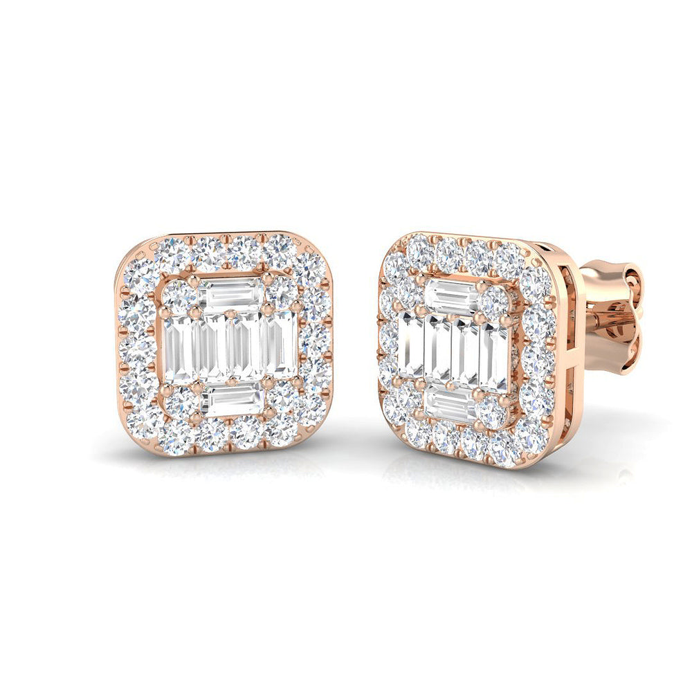 Stud Earrings with Square Cushion Halo Cluster | 1.25ct Gold