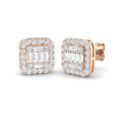 Stud Earrings with Square Cushion Halo Cluster | 1.25ct Gold