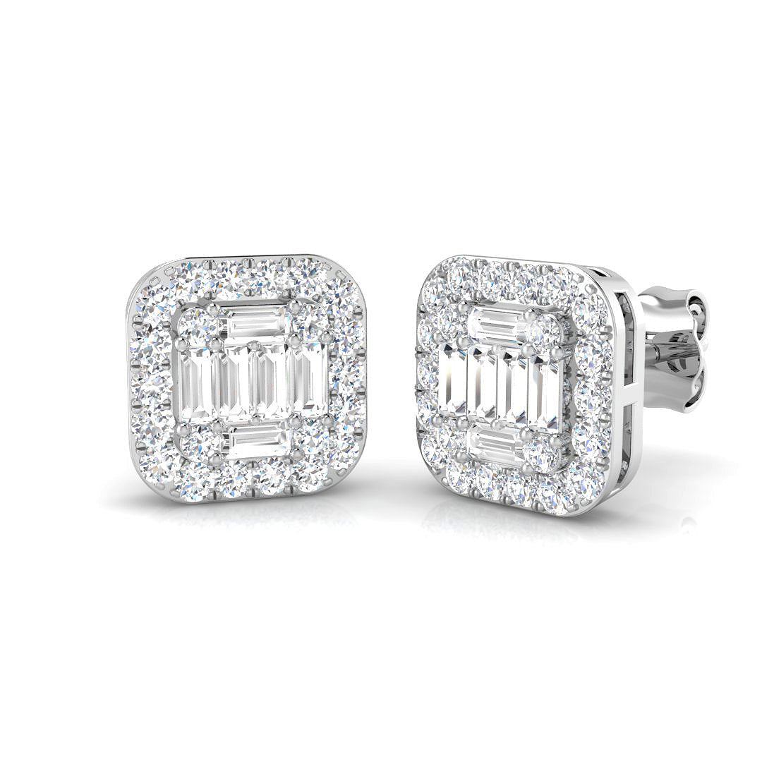 Stud Earrings with Square Cushion Halo Cluster | 1.25ct Gold