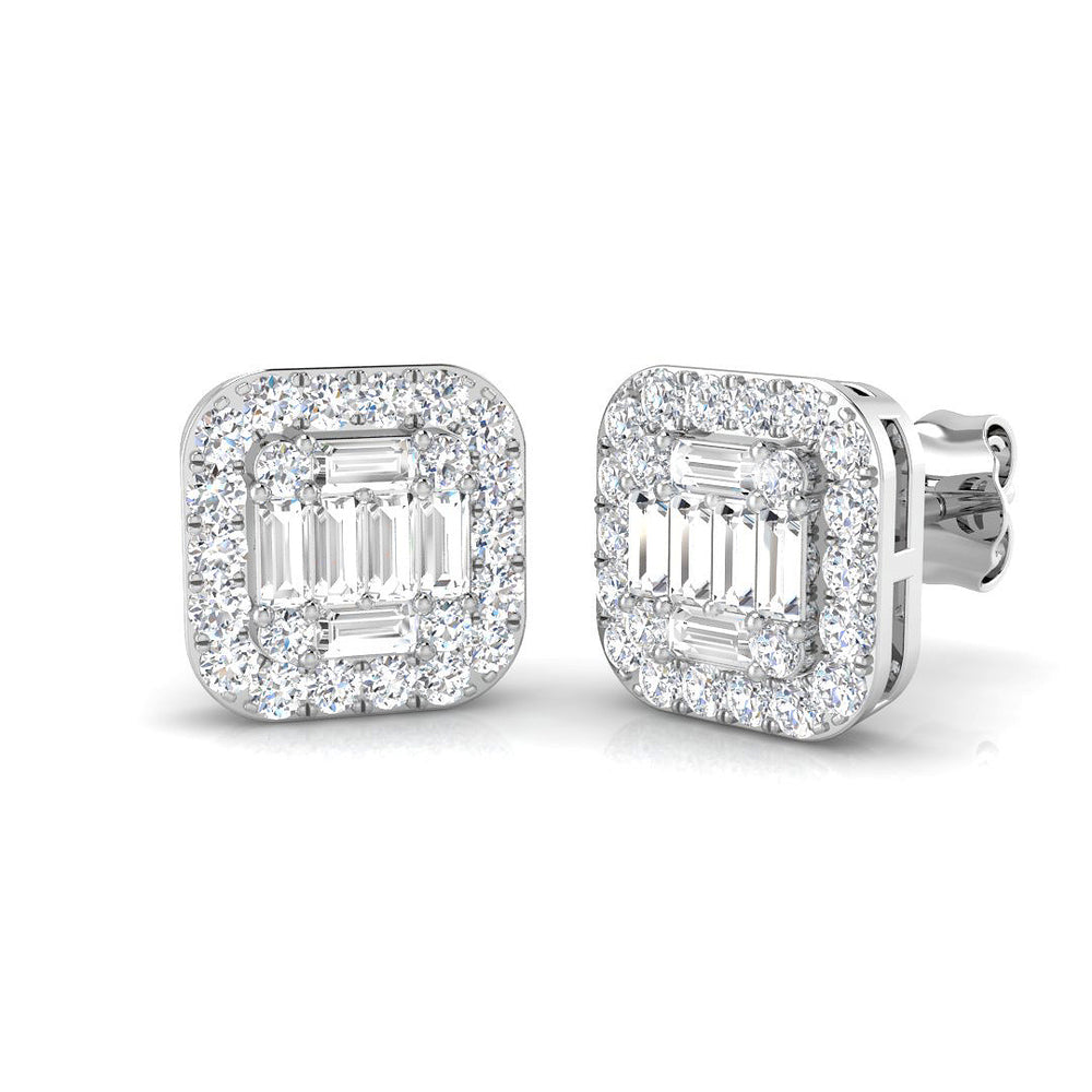 Stud Earrings with Square Cushion Halo Cluster | 1.25ct Gold