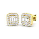 Stud Earrings with Square Cushion Halo Cluster | 1.25ct Gold