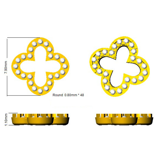 9ct Yellow Gold 0.19ct Natural Diamond Clover Earrings