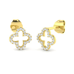 9K White or Yellow Gold 0.19ct Natural Diamond Clover Earrings