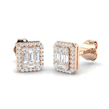 Stud Earrings with Octagon Diamond Halo Cluster | 1.5ct Gold