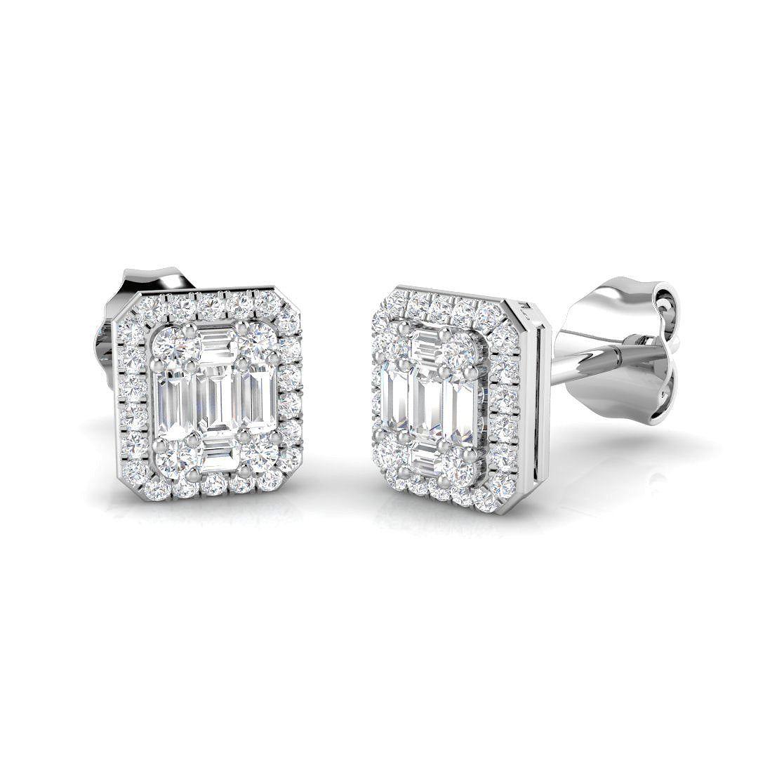 Stud Earrings with Octagon Diamond Halo Cluster | 1.5ct Gold