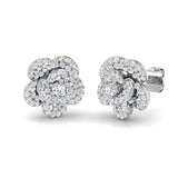 Sparkly 0.50Ct Diamond Rose Flower Stud Earrings in Yellow Gold