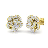 Sparkly 0.50Ct Diamond Rose Flower Stud Earrings in Yellow Gold