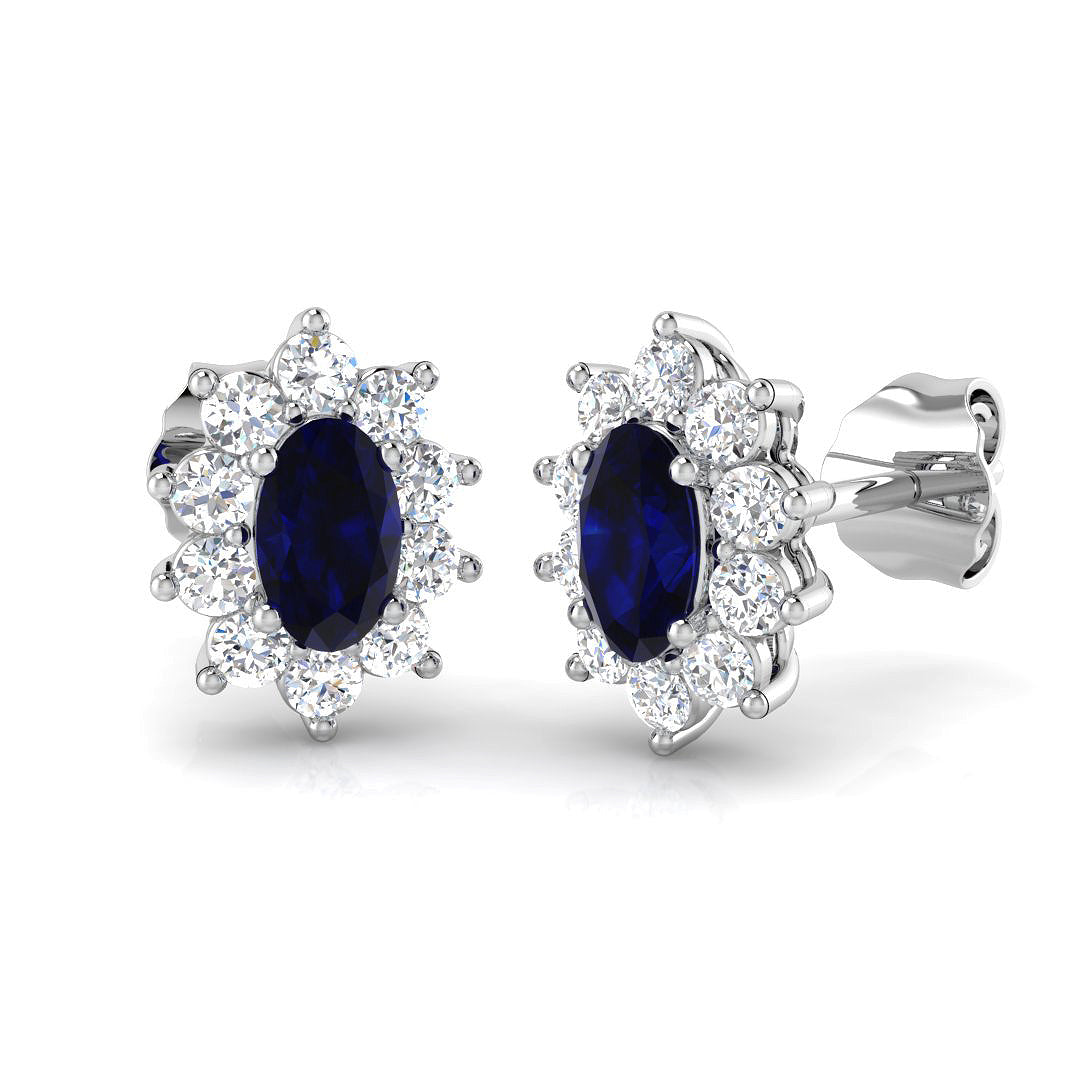 18kt White Gold 1.1ct Natural Blue Sapphire Earrings in Diana Style
