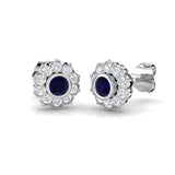 Round Cut Blue Sapphire Bezel Set with Pave Diamonds
