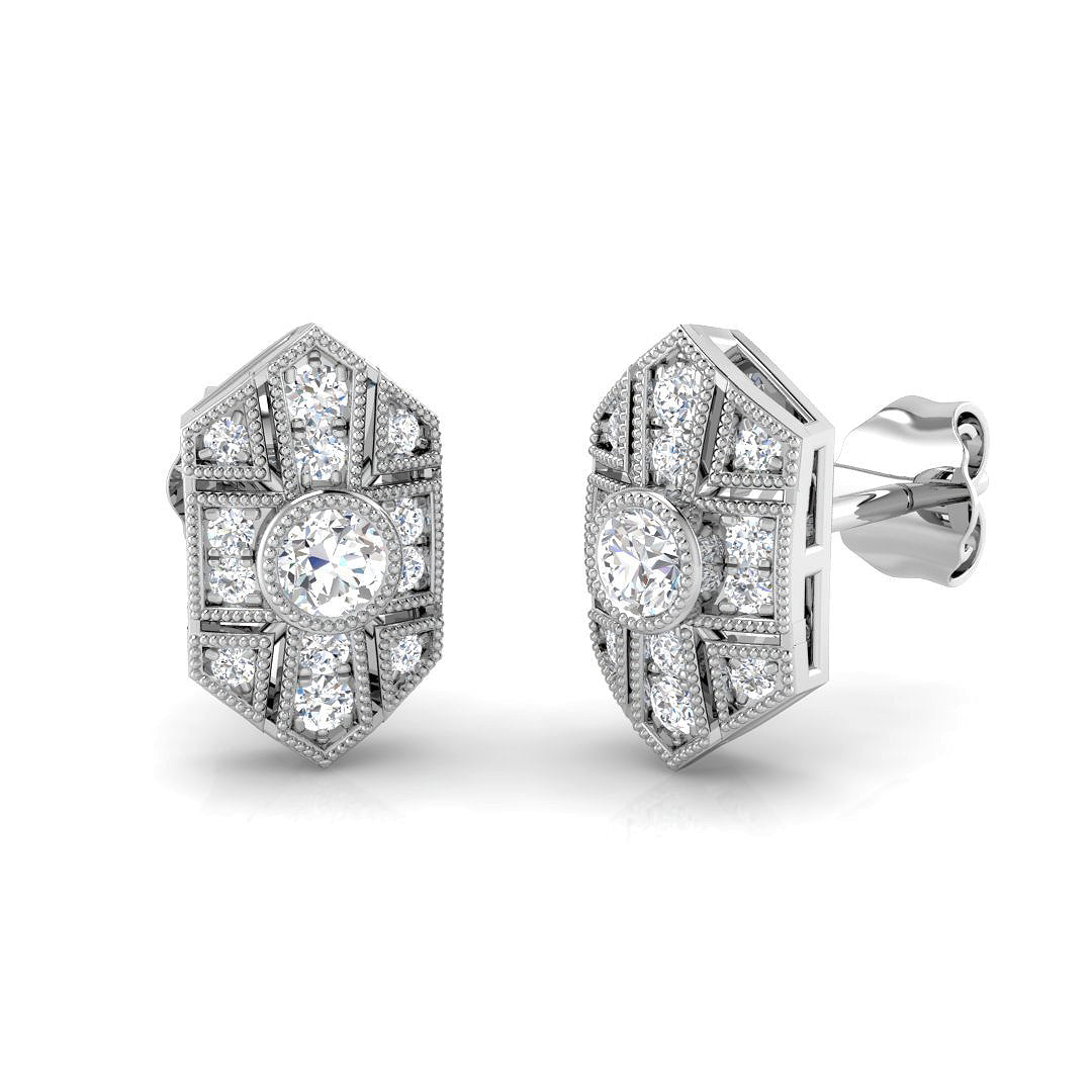 Elegant Vintage Art Deco Diamond Stud Earrings - 0.33ct White Gold