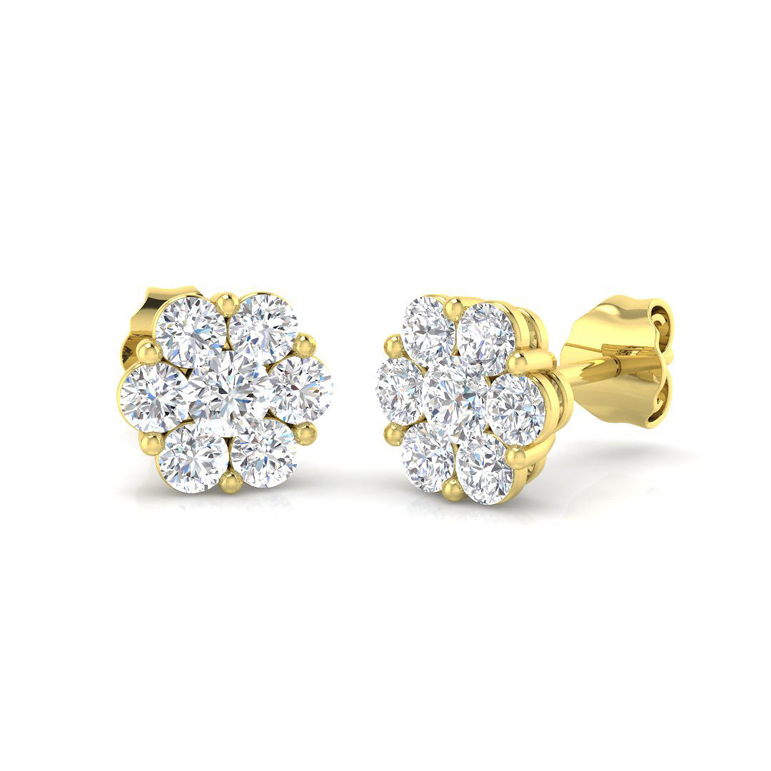9ct Yellow Gold 0.97ct Lab Grown Diamond Cluster Earrings