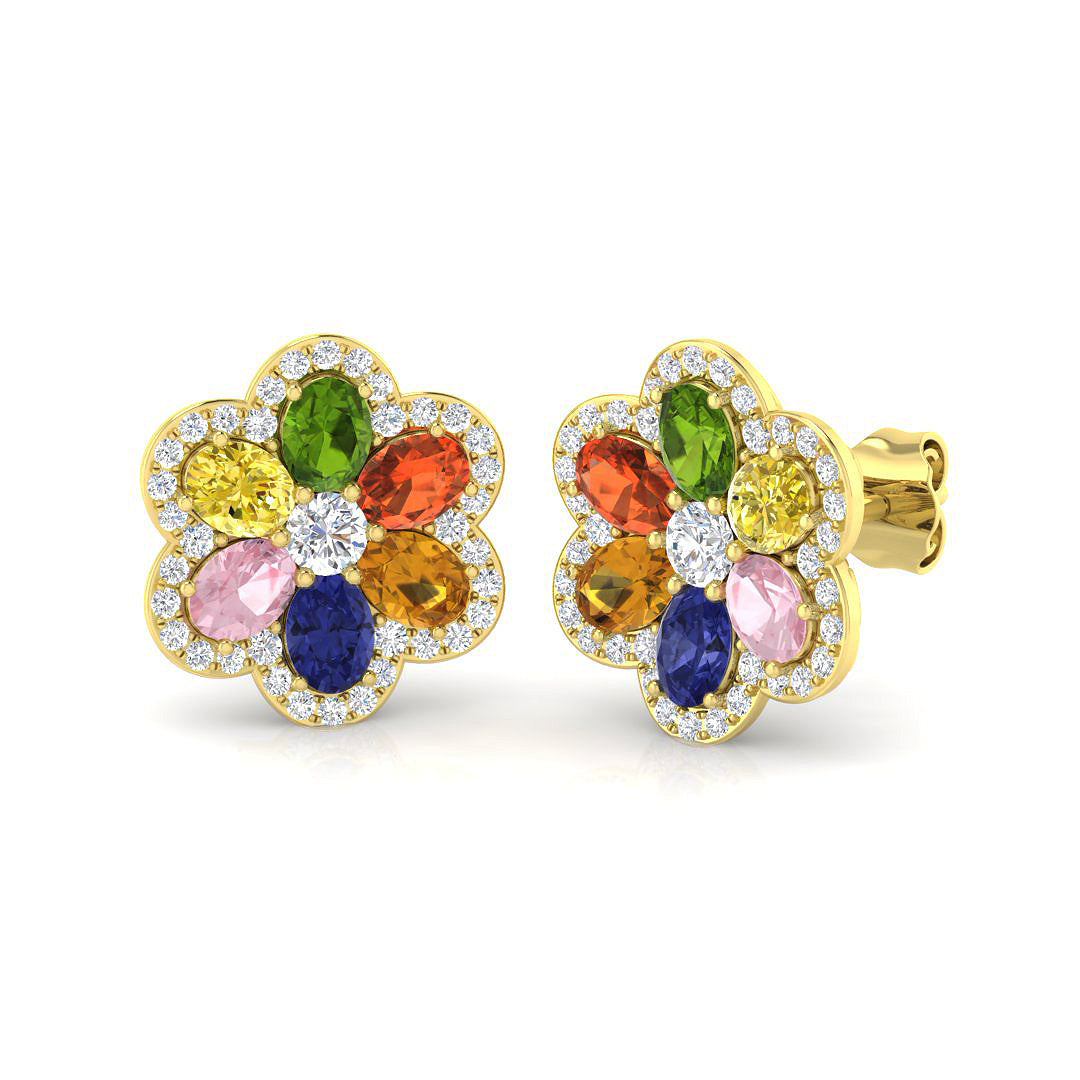 Tumgy Luxury Gold Multi Sapphire Diamond Earrings - 3ct to 3.5ct Elegance