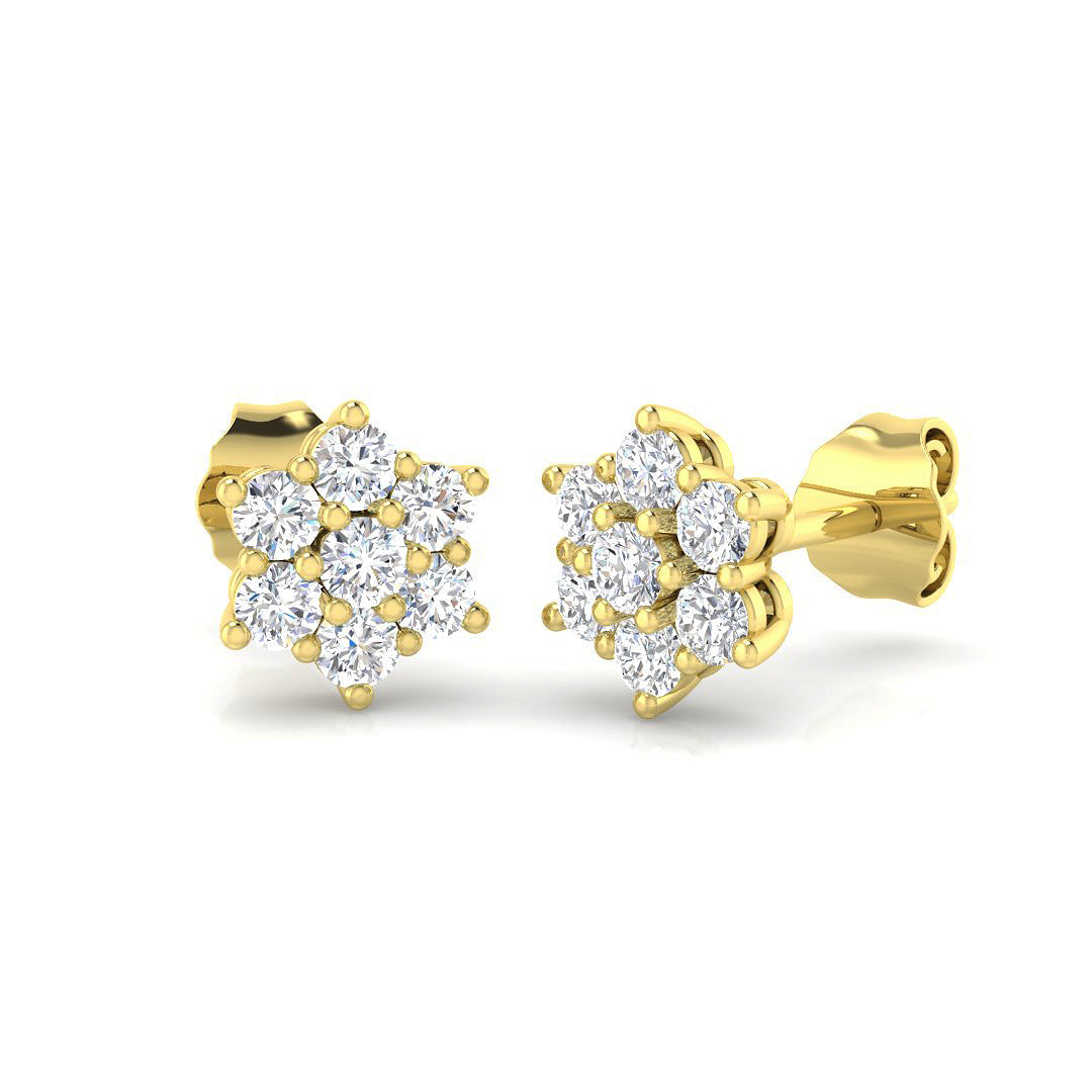 0.90 Carat D-E/VS Lab Grown Diamond Cluster Earring 9k Yellow Gold Ready To Ship