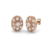 Vintage Art Deco Oval Diamond Stud Earrings - 0.33ct White Gold