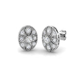 Vintage Art Deco Oval Diamond Stud Earrings - 0.33ct White Gold
