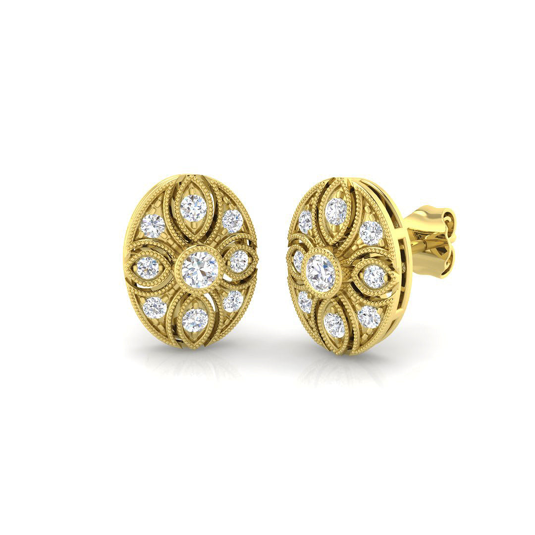 Vintage Art Deco Oval Diamond Stud Earrings - 0.33ct White Gold