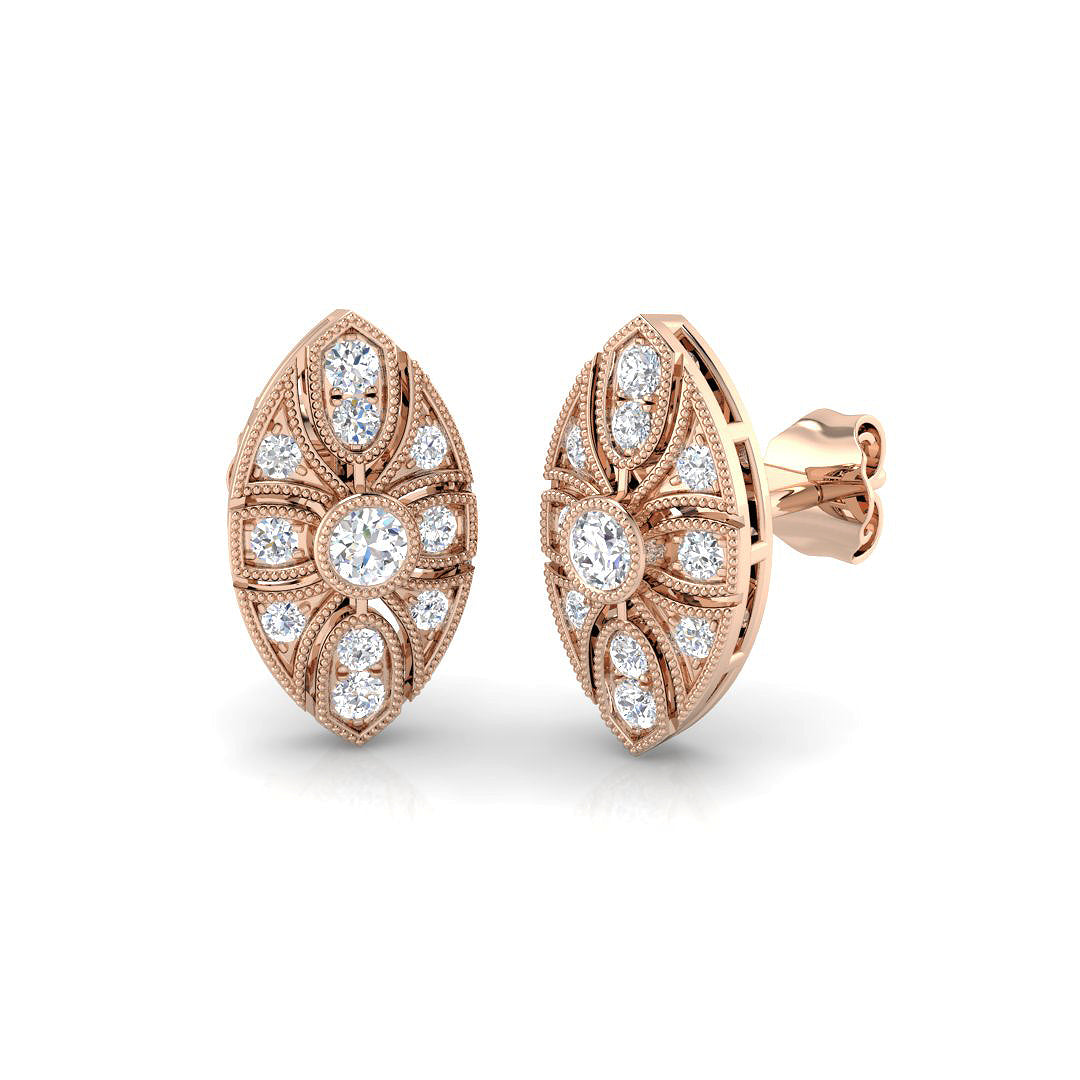 Vintage Marquise Diamond Stud Earrings - 0.33ct Art Deco Design
