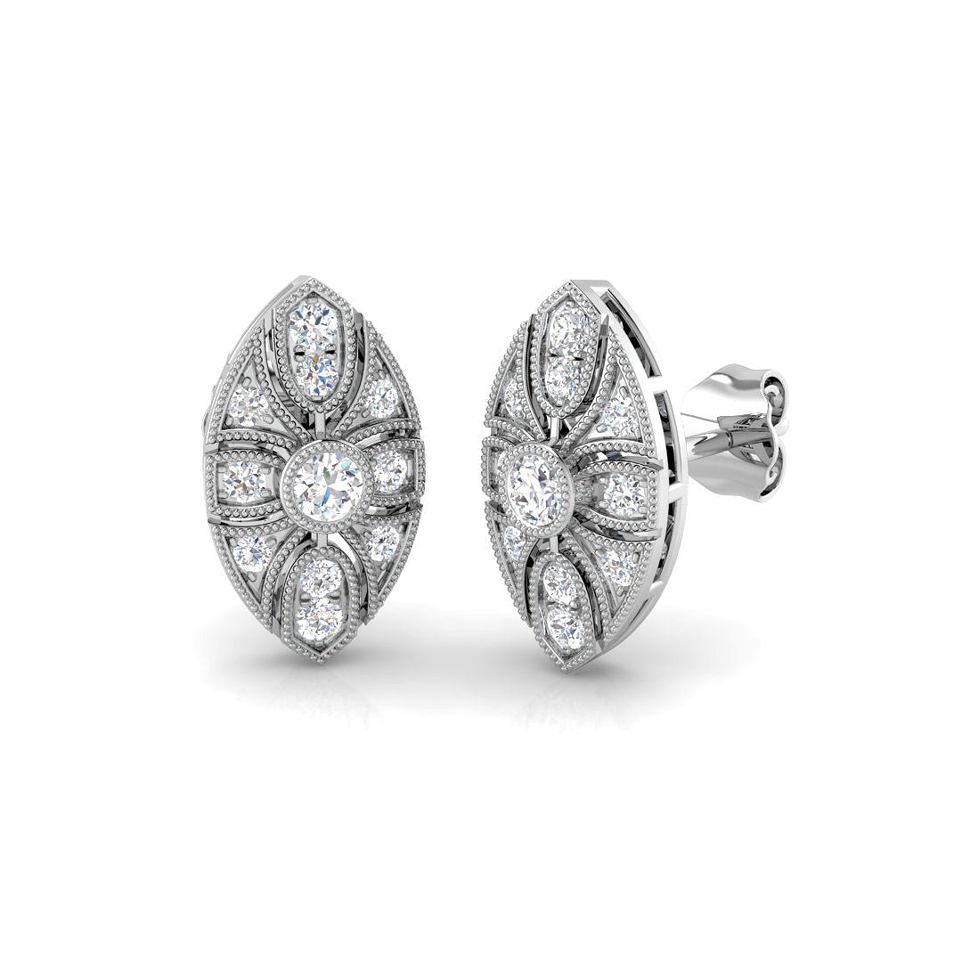 Vintage Marquise Diamond Stud Earrings - 0.33ct Art Deco Design