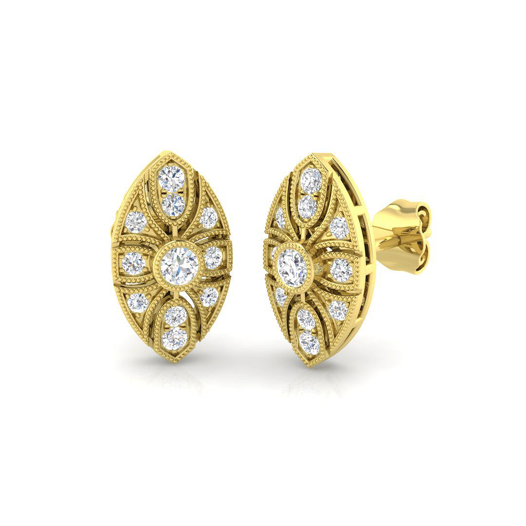 Vintage Marquise Diamond Stud Earrings - 0.33ct Art Deco Design