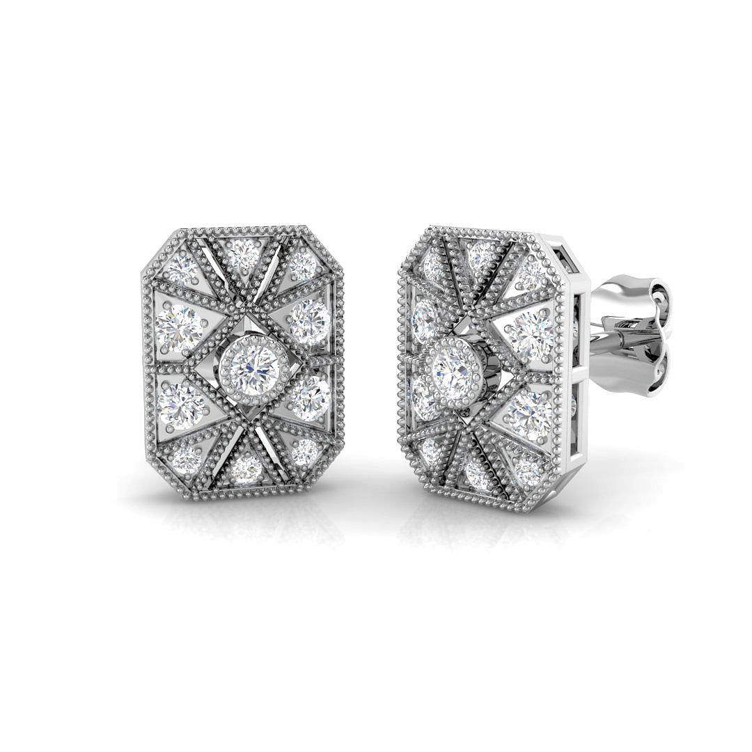 0.33Ct Vintage Art Deco Rectangular Diamond Stud Earrings