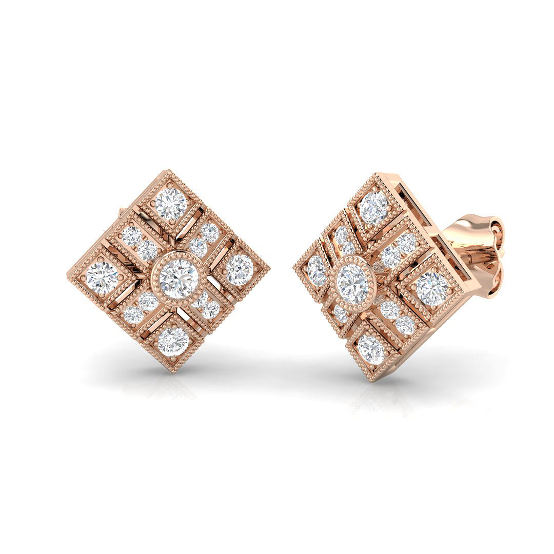 Vintage Art Deco Kite Diamond Stud Earrings - 0.33ct White Gold