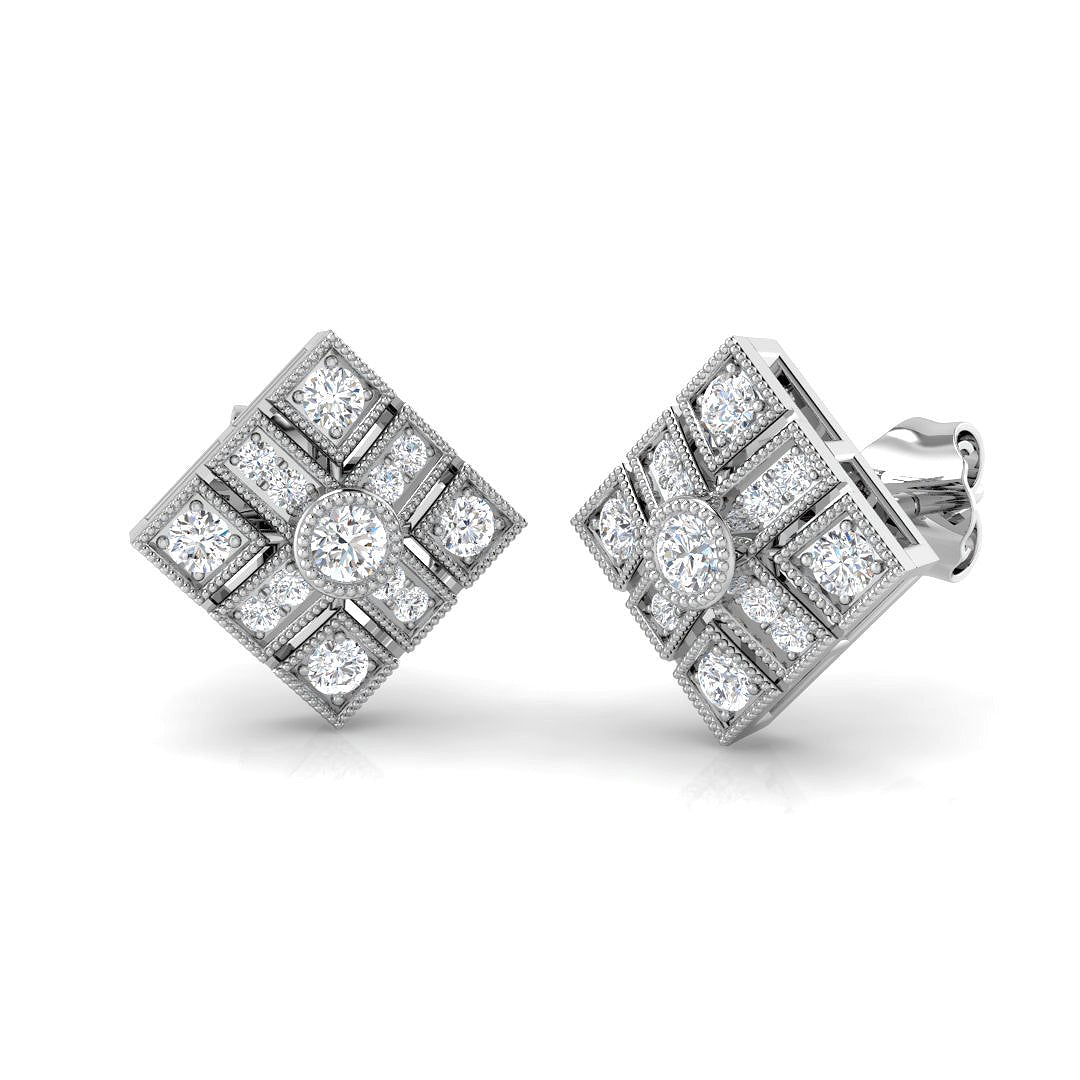 Vintage Art Deco Kite Diamond Stud Earrings - 0.33ct White Gold