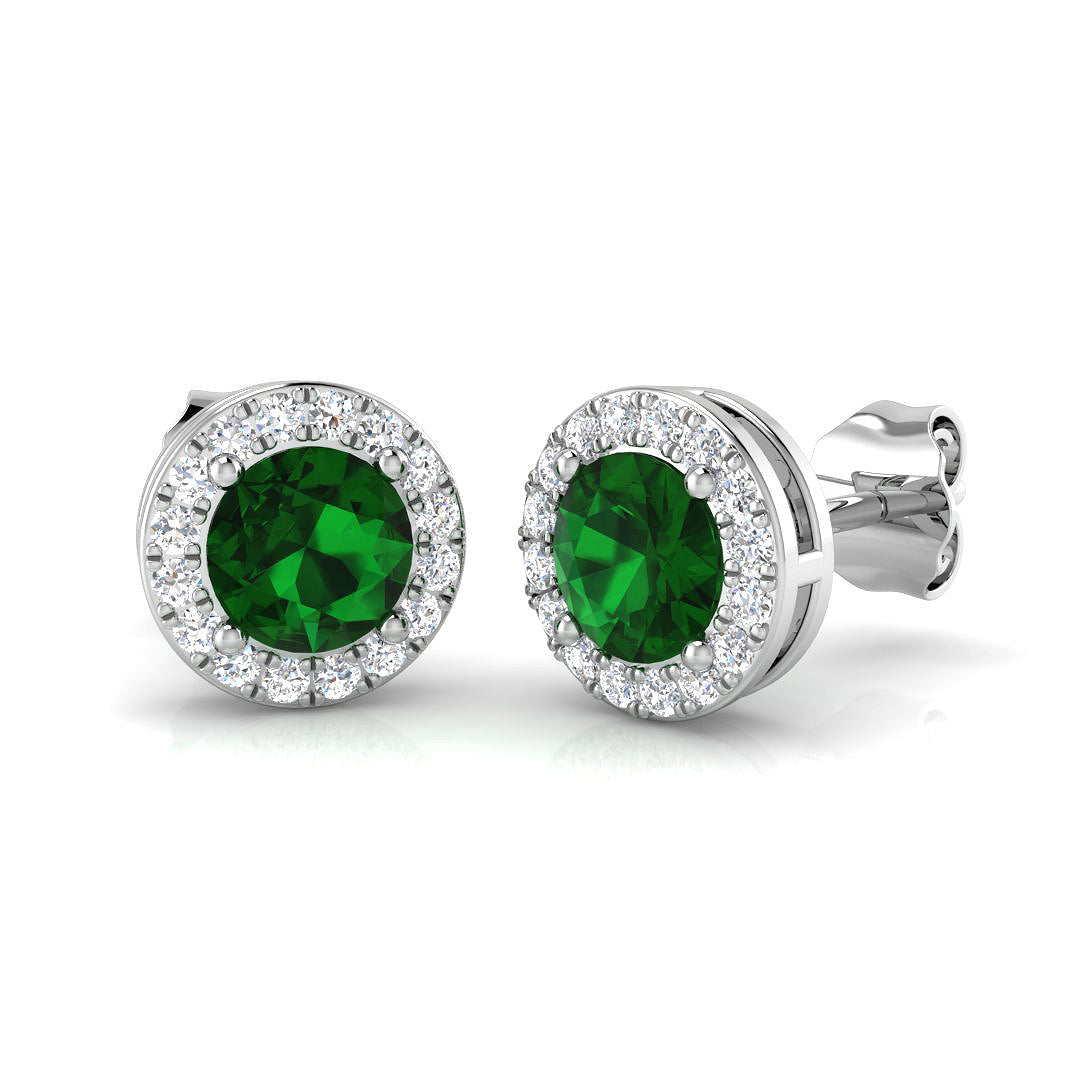 18k White Gold 1.2ct Natural Emerald Earrings with Diamonds