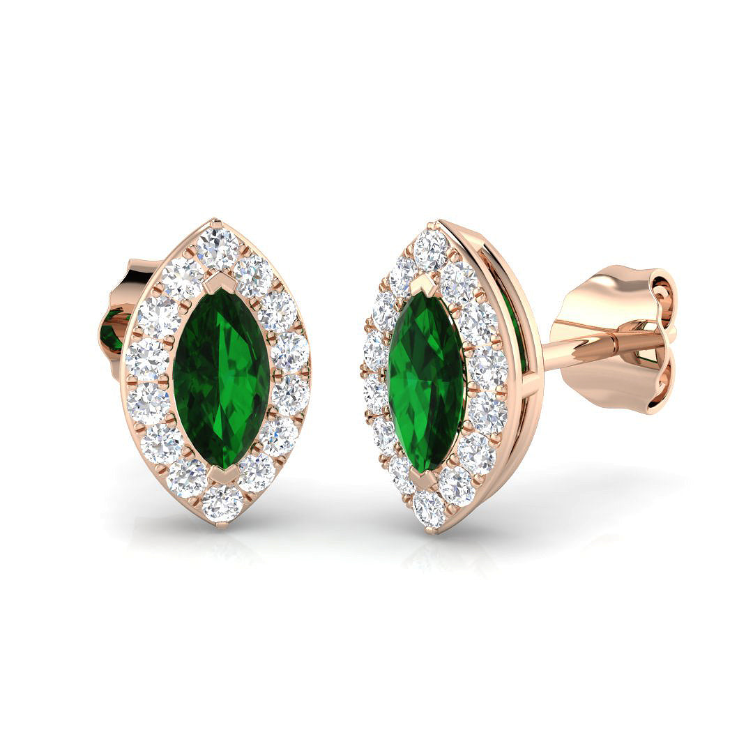 Marquise Cut Emerald Diamond Halo Stud Earrings for Anniversary Gift