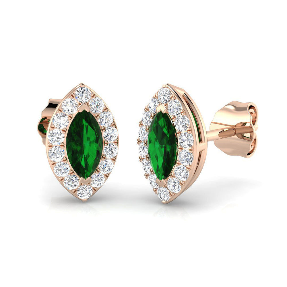 Marquise Cut Emerald Diamond Halo Stud Earrings for Anniversary Gift