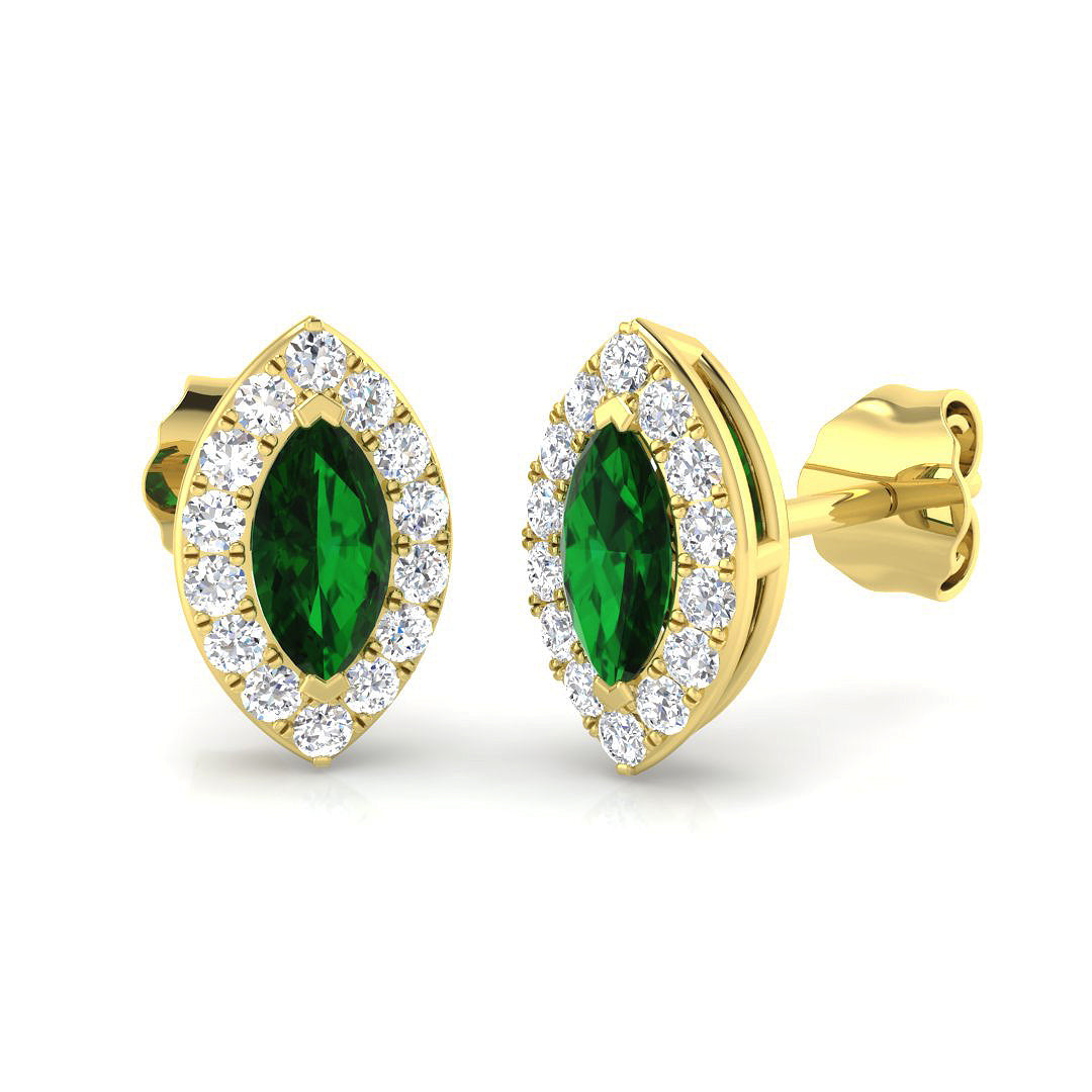 Marquise Cut Emerald Diamond Halo Stud Earrings for Women