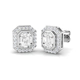 Stud Earrings with Emerald Cut Diamond Halo | 1ct Gold