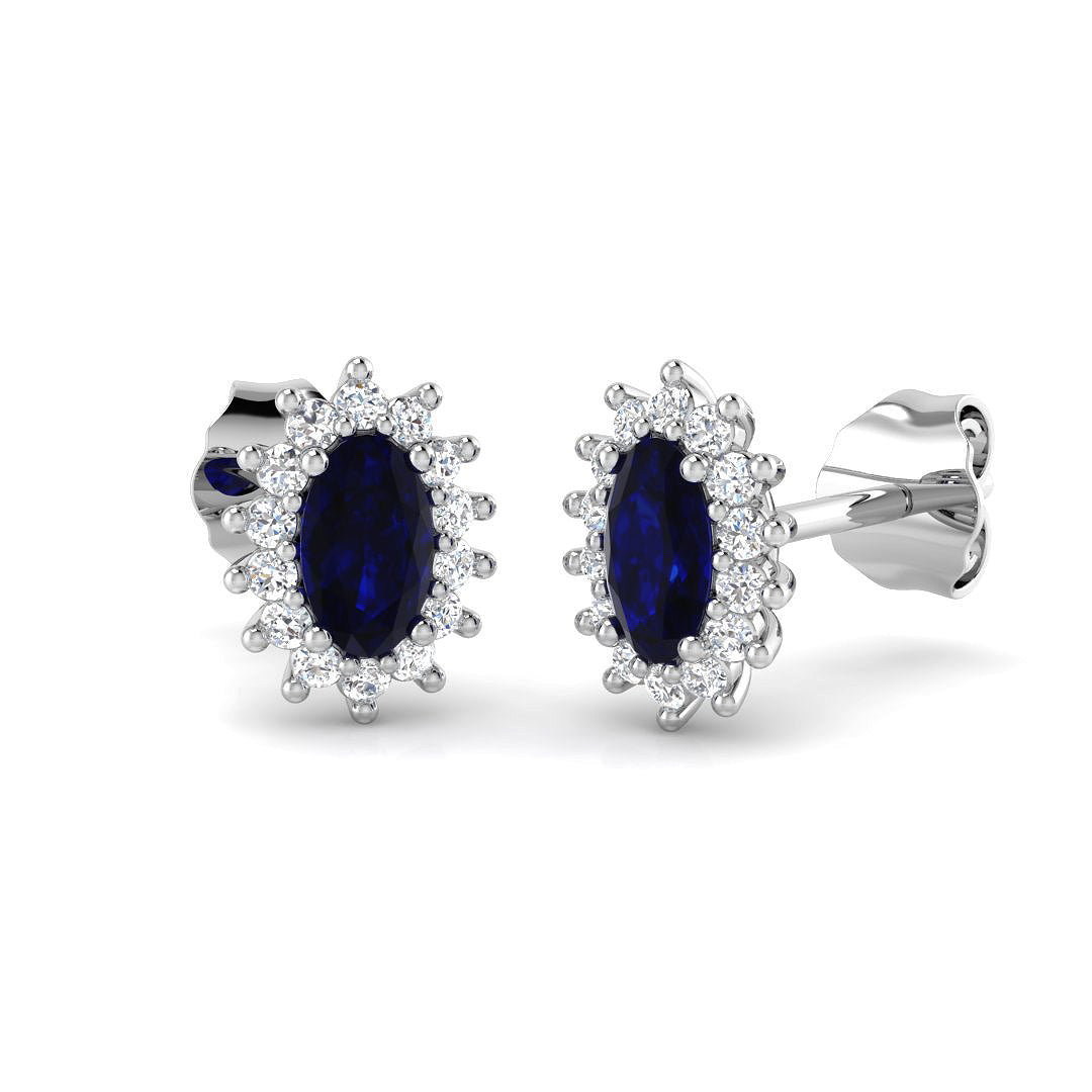 9ct White Gold 0.8ct Natural Blue Sapphire Earrings - Diana Style