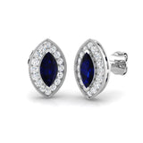 Marquise Cut Blue Sapphire Halo Stud Earrings White Gold