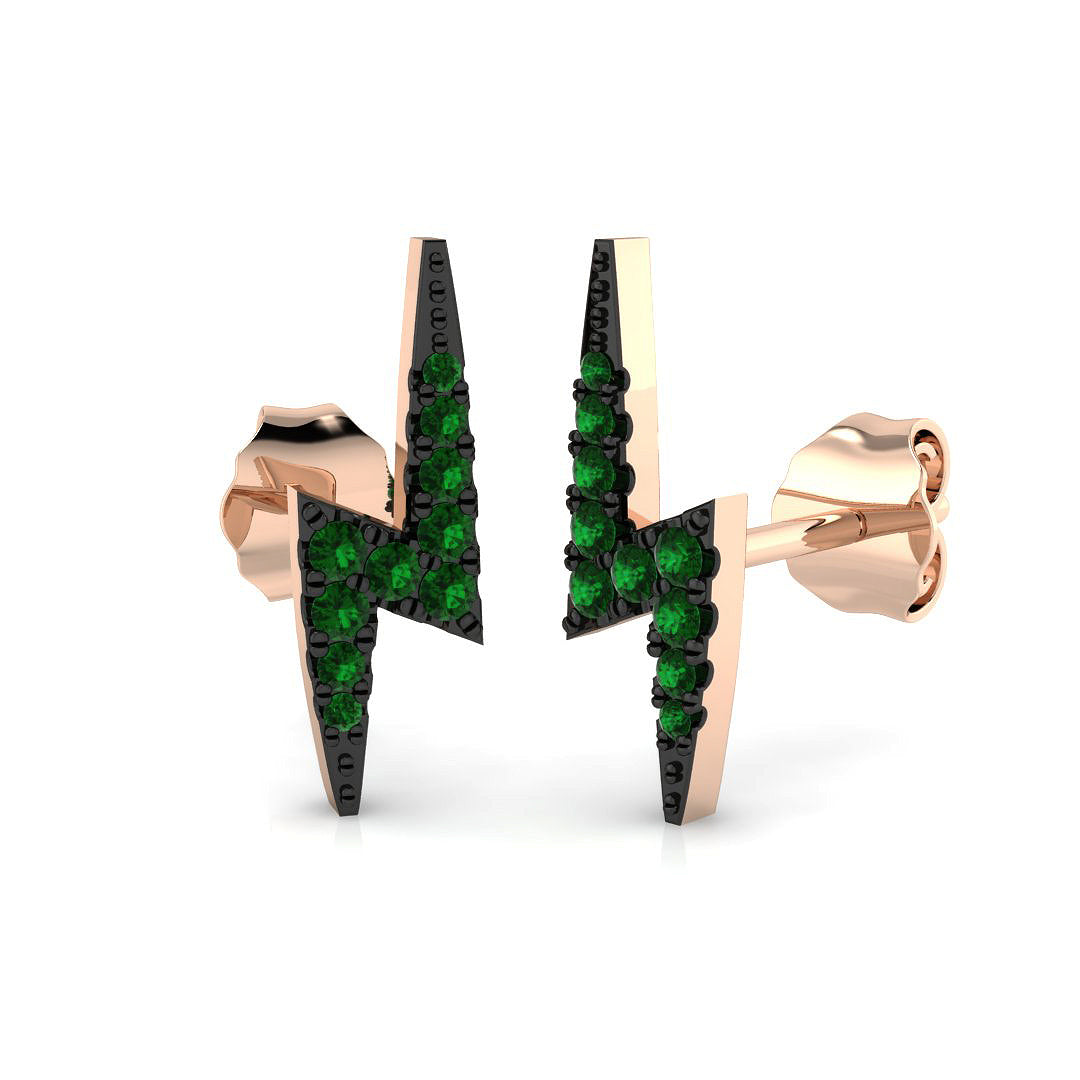 UK hallmarked emerald lightning bolt earrings with push back clasp