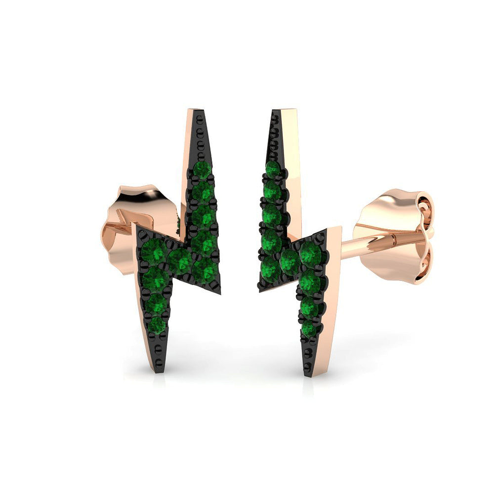 UK hallmarked emerald lightning bolt earrings with push back clasp