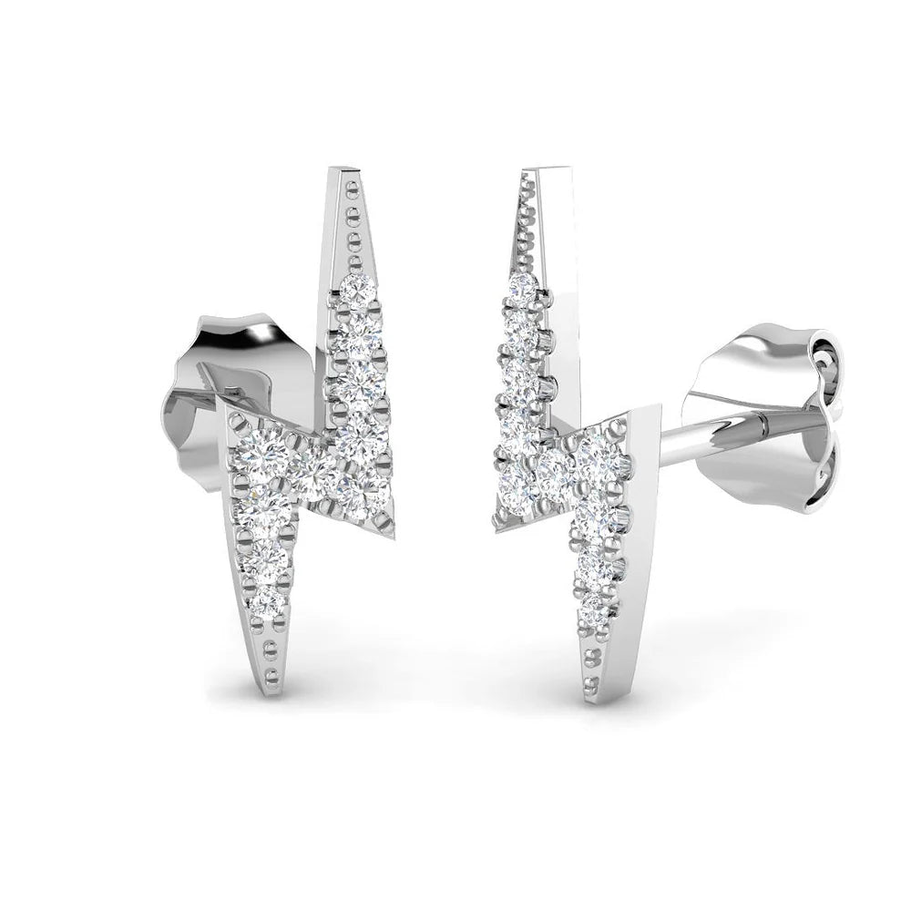 0.09ct Natural Diamond Sparkling Lightning-Bolt Stud Earrings in 9K White or Yellow Gold