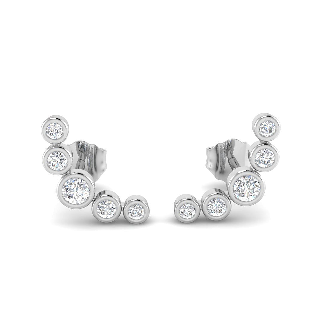 0.25 Ct Diamond Graduated Ear Climbers in White Gold | Bezel Set Diamond Crawlers
