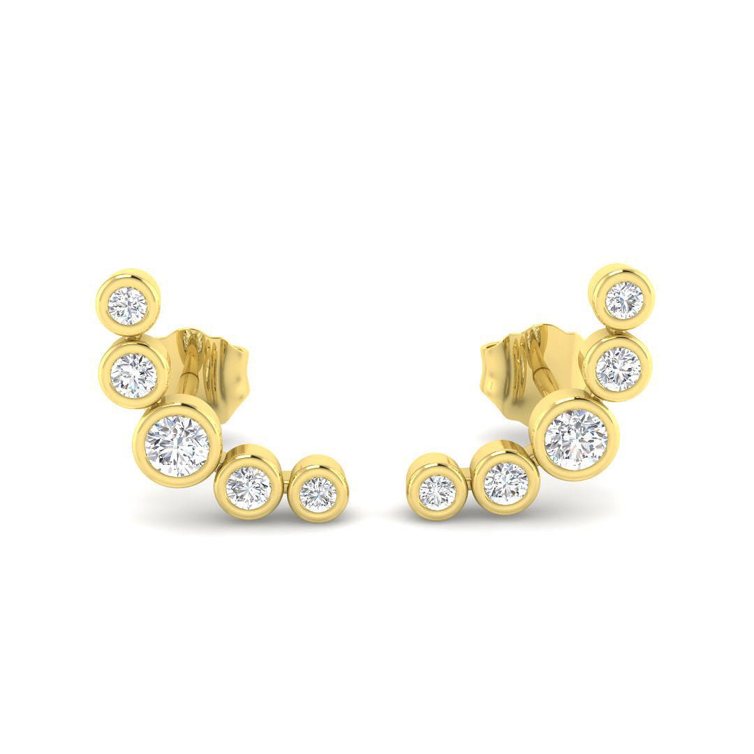 0.25 Ct Diamond Graduated Ear Climbers in White Gold | Bezel Set Diamond Crawlers