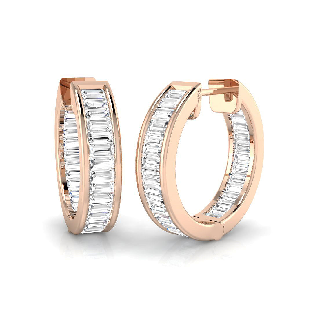 Hoop Earrings - 1.5ct Baguette Diamond Channel Set