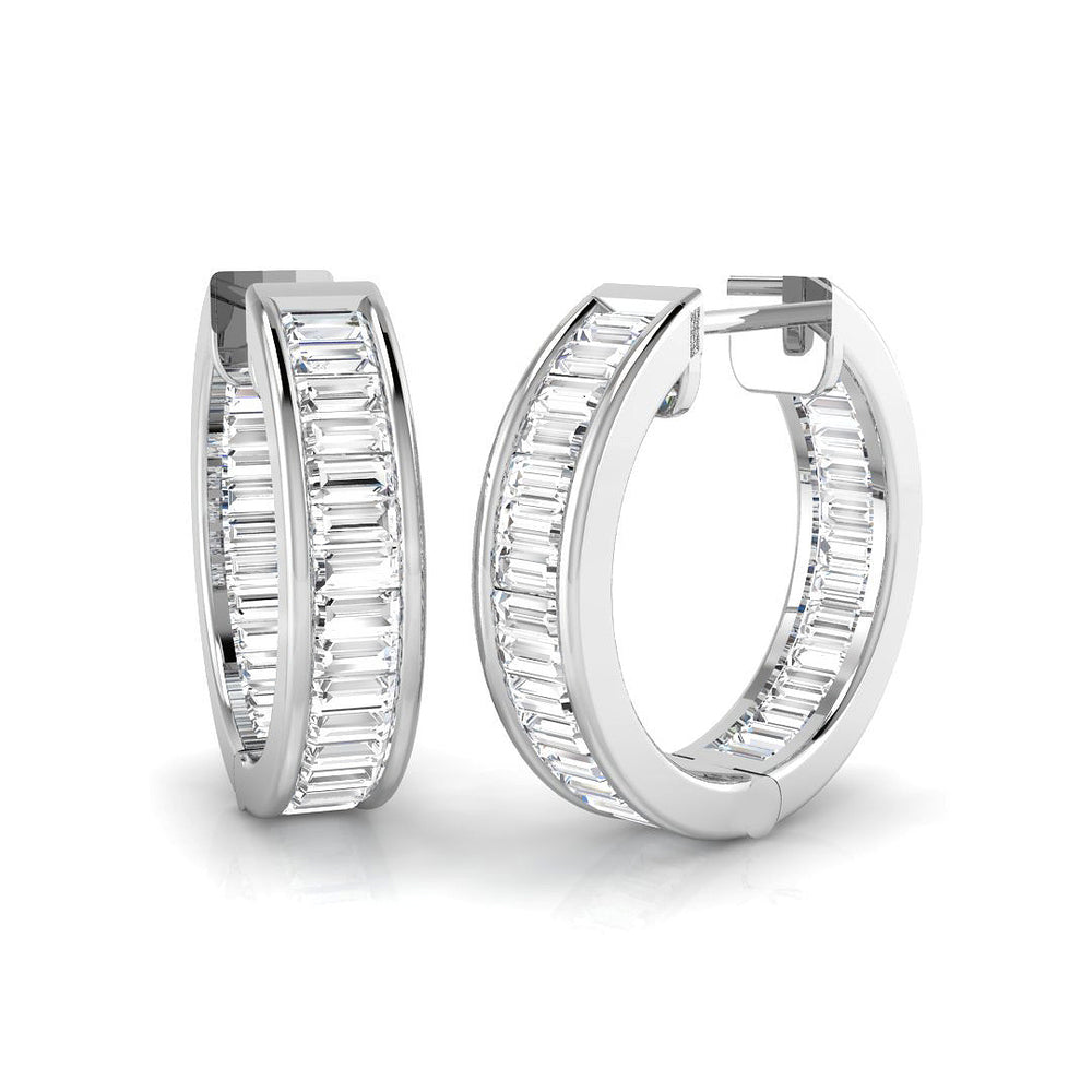 Hoop Earrings - 1.5ct Baguette Diamond Channel Set