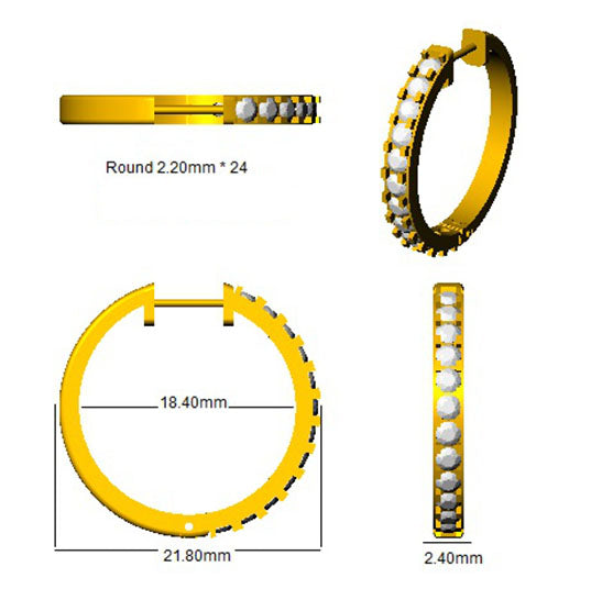 Boucles d'oreilles créoles en or serties d'un diamant rond naturel/de synthèse de 1,00 carat - Fabrication britannique