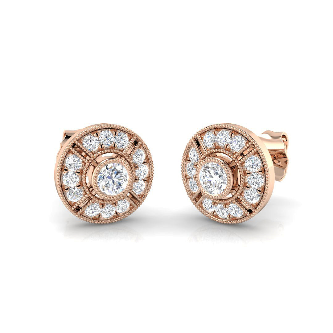 0.50 Ct Vintage Art Deco Diamond Stud Earrings in White Gold | Milgrain Target Studs