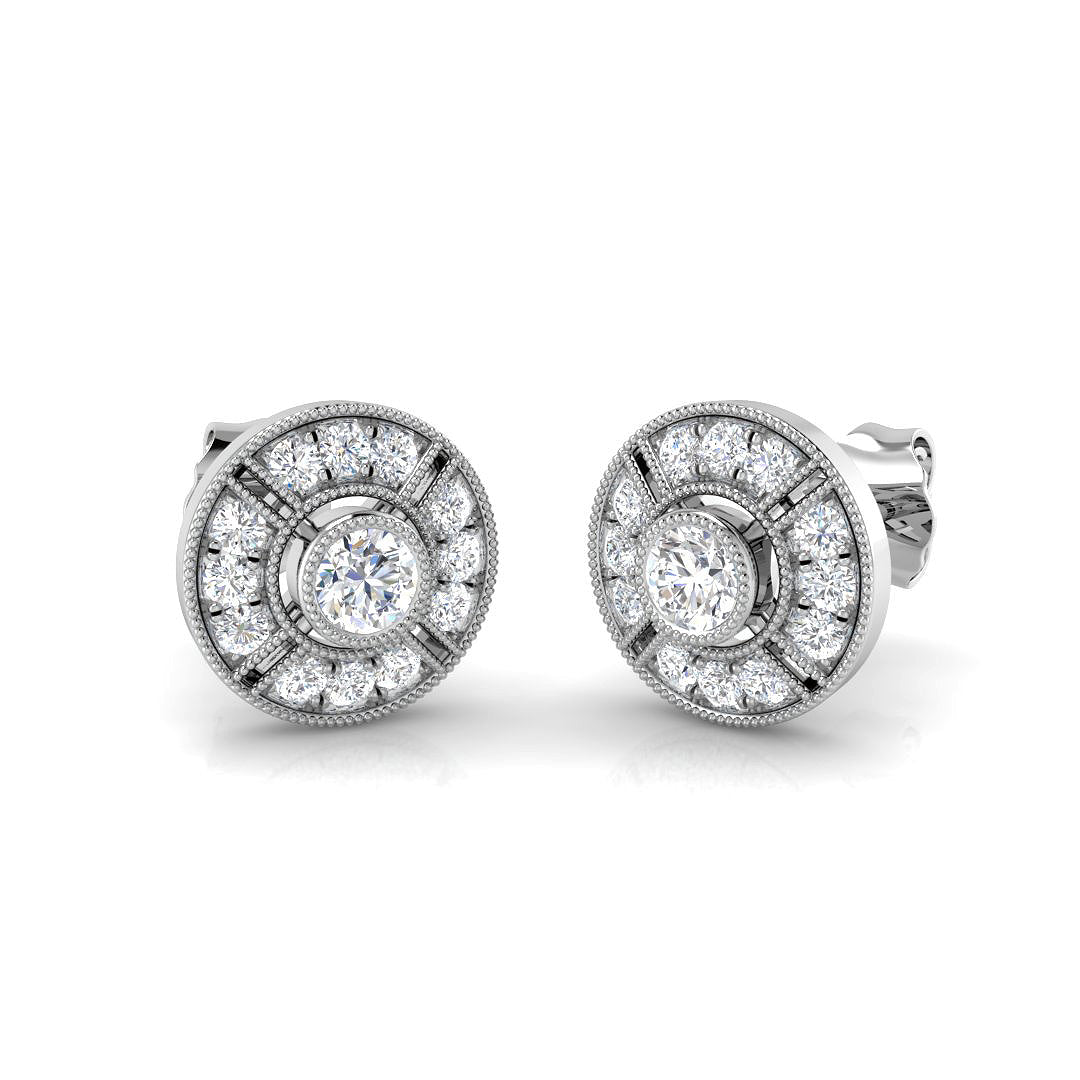 0.50 Ct Vintage Art Deco Diamond Stud Earrings in White Gold | Milgrain Target Studs