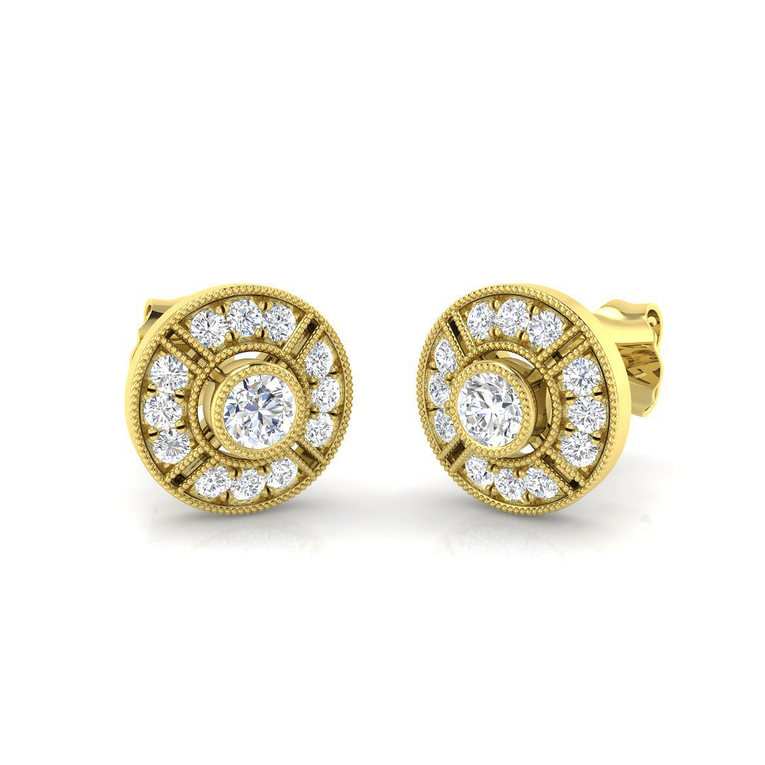 0.50 Ct Vintage Art Deco Diamond Stud Earrings in White Gold | Milgrain Target Studs