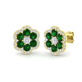 Emerald Floral Cluster Stud Earrings Yellow Gold