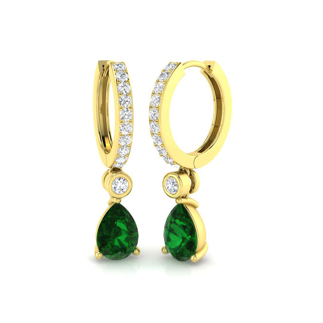 Hoop Earrings - Shaky Luxury 1.5ct Emerald Diamond Gold