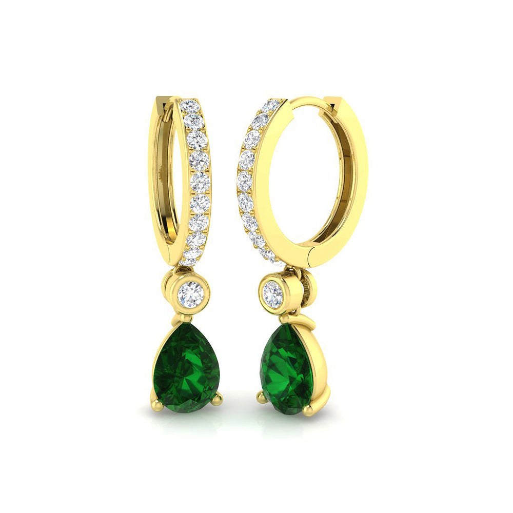Hoop Earrings - Shaky Luxury 1.5ct Emerald Diamond Gold